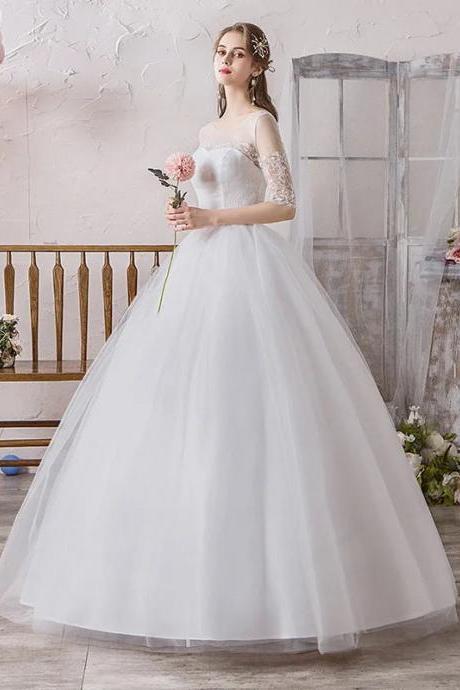 Elegant Off-shoulder Lace Sleeve Bridal Ball Gown