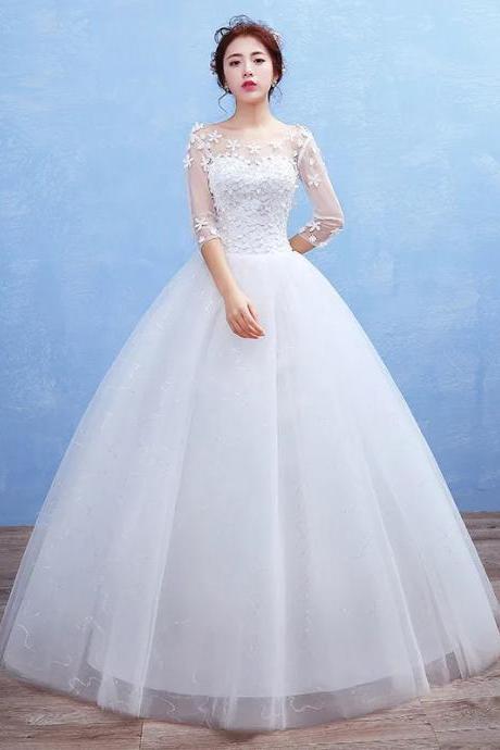 Elegant Half Sleeve Lace Applique Bridal Gown