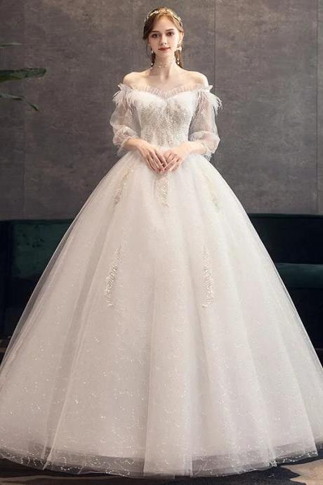 Elegant Off-shoulder Tulle Bridal Gown With Sleeves