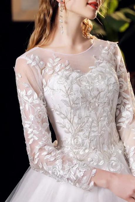 Elegant Long Sleeve Embroidered Bridal Gown Top