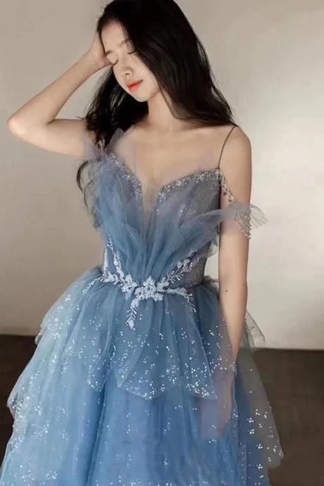 Elegant Tulle Evening Gown With Sparkling Crystal Accents