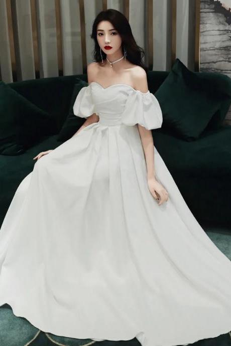 Elegant Off-shoulder White Gown With Puff Sleeves