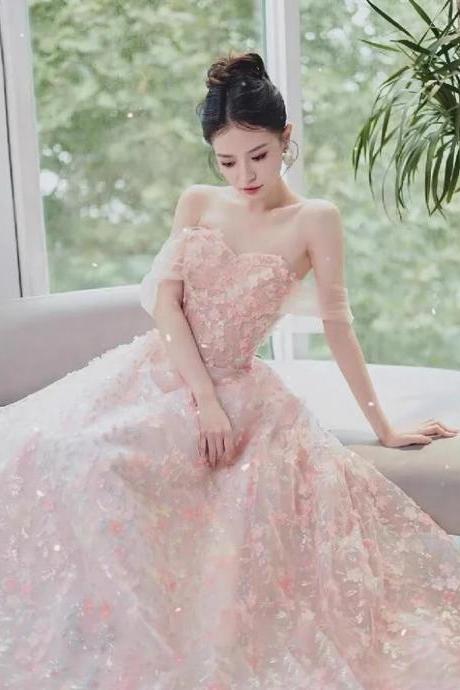 Elegant Off-shoulder Floral Sequin Bridal Ball Gown