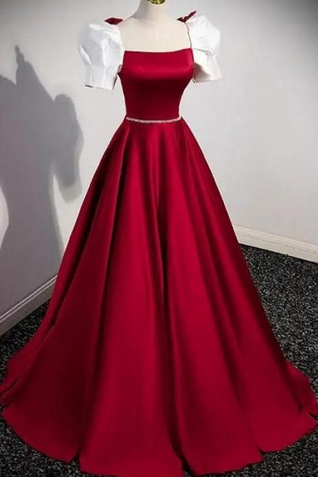 Elegant Off-shoulder Red Satin Evening Gown Dress
