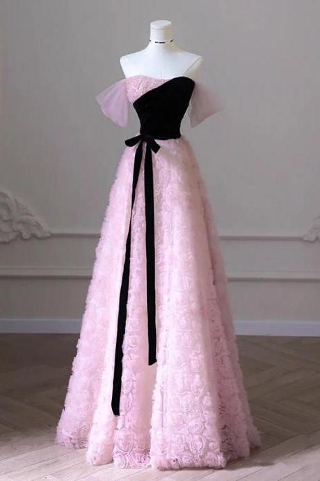 Elegant Off-shoulder Black And Pink Prom Dress