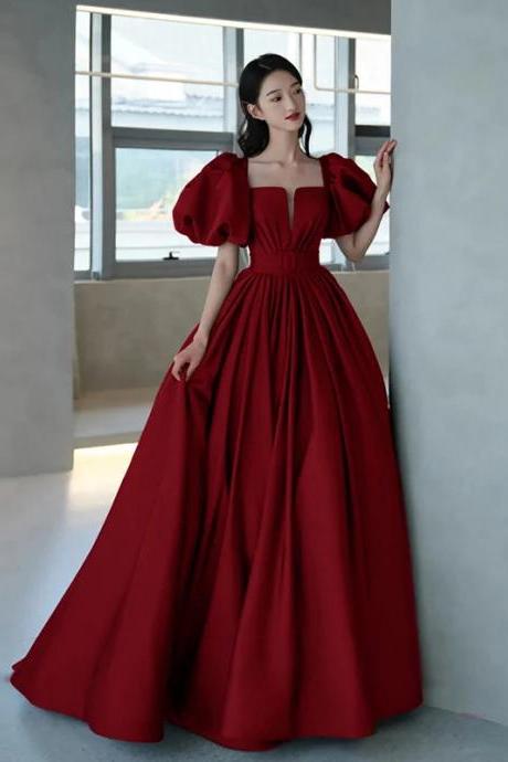 Elegant Off-shoulder Puff Sleeve Red Evening Gown