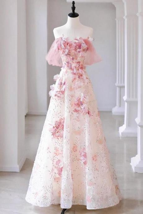 Elegant Floral Applique Off-shoulder Bridal Gown With Train