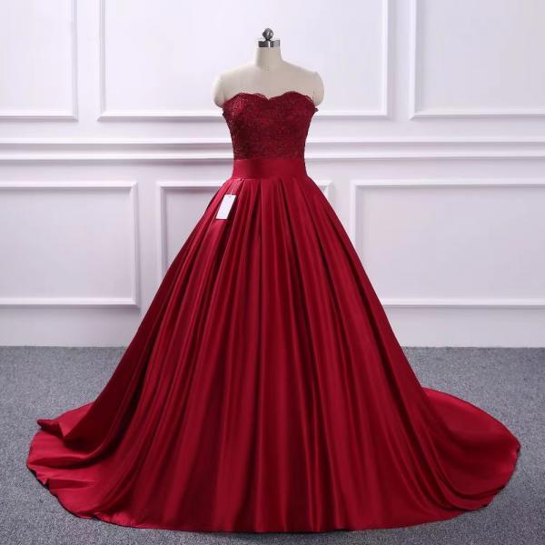 Red prom dress,strapless party dress,satin ball gown dress,handmade ,JB0280