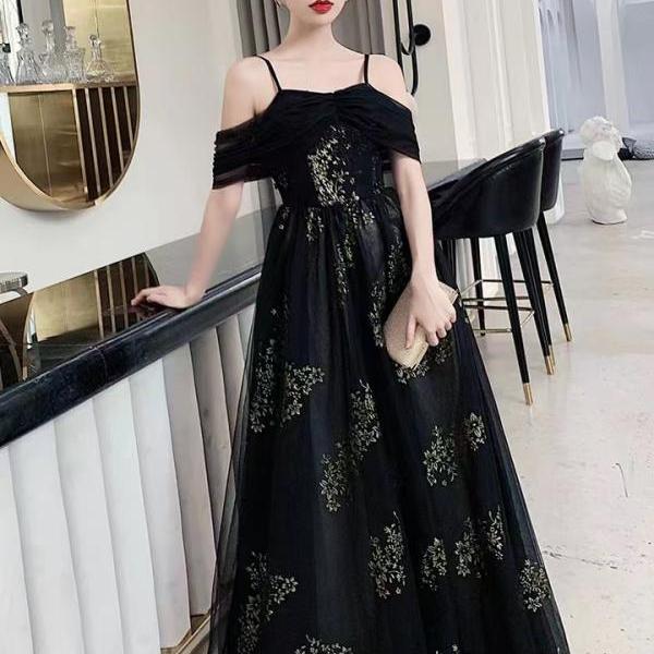 Sexy black dress, off shoulder evening dress,Handmade