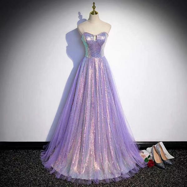 Sparkly evening gowns, purple prom dress,strapless party dress,handmade