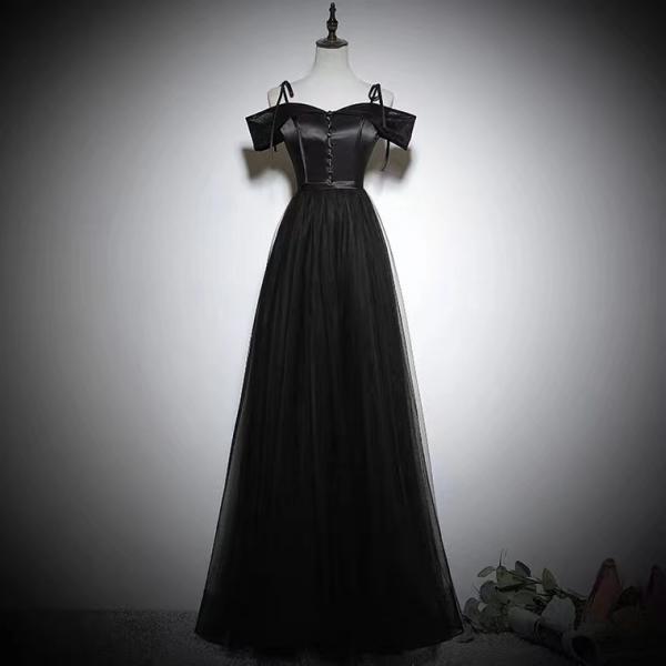 Black evening gowns, cute prom dress,spaghetti strap party dress,handmade