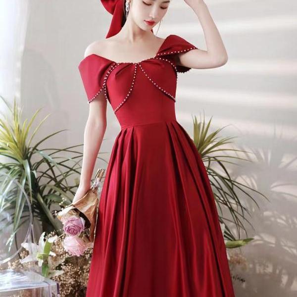 Off Shoulder Prom Dress, Luxury Satin Prom Dress, Sexy Red Evening ...