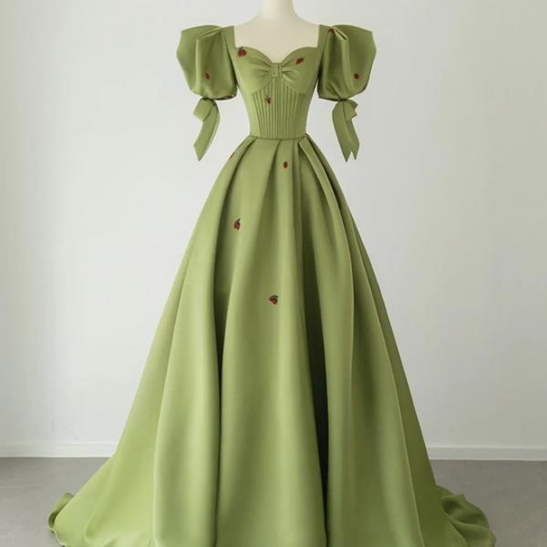 New, princess prom dress, off shoulder evening dress, cute party dress,green graduation dress,handmade