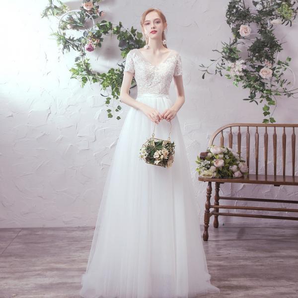 White light wedding dress, new style, bride simple dress, super fairy travel wedding dress,handmade