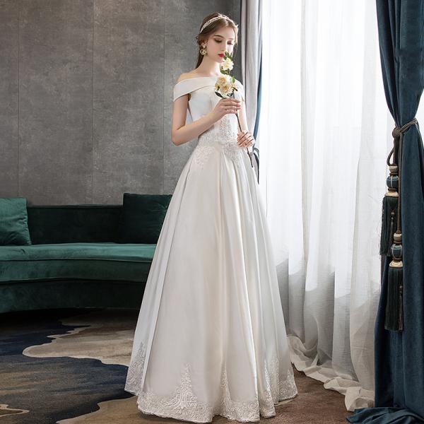 Off shoulder prom dress,white bridal dress,satin wedding dress,handmade