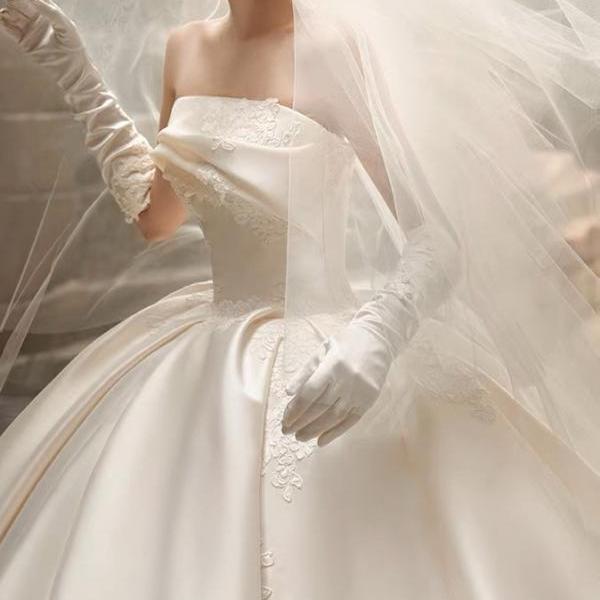 Strapless bridal dress, luxury wedding dress bridal dress, satin wedding dress ,luxury ball gown dress,Handmade
