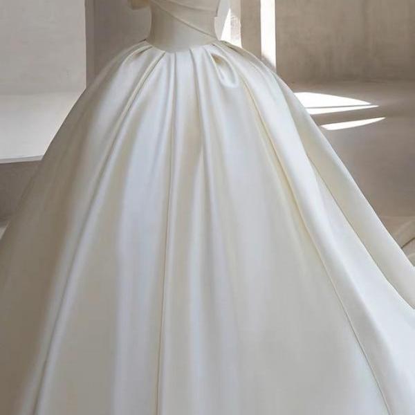 Off shoulder bridal dress, luxury wedding dress bridal dress, satin wedding dress ,chic ball gown dress,Handmade