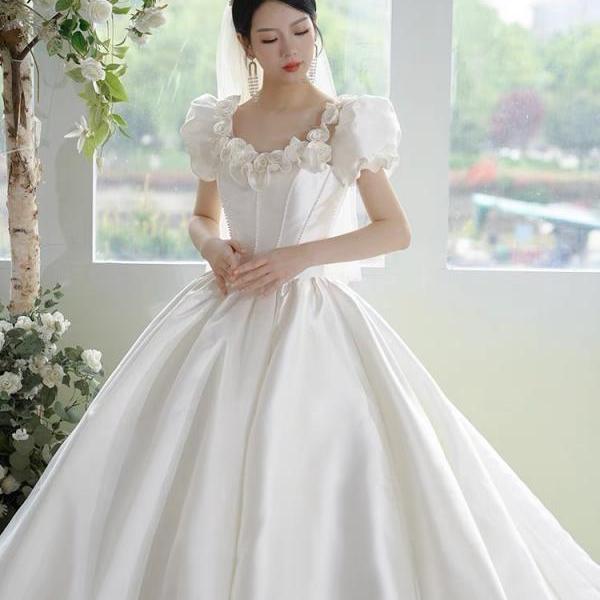 Off shoulder bridal dress, luxury wedding dress bridal dress, satin wedding dress ,fairy ball gown dress,Handmade