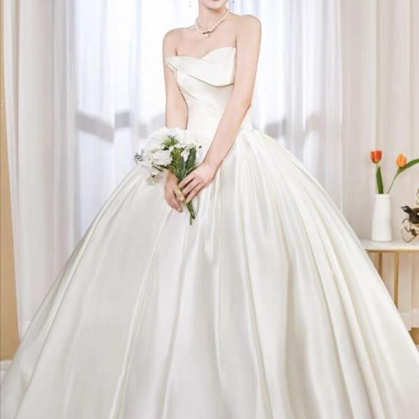 Satin main wedding dress, new style, bridal simple dress, senior texture large size slim-fit wedding dress,handmade