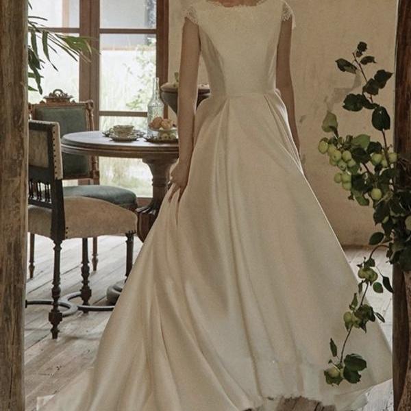 Halter Neck Wedding Dress,satin Bridal Dress,white Wedding Dress ...