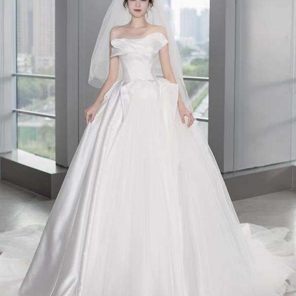 Beautiful Wedding Dress New Simple Two Wear Slim Satin White Prom Dress cc1656