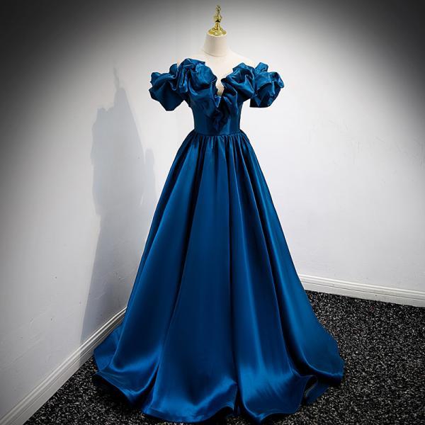 Elegant Satin A Line Off shoulder Red/blue Prom Dress Formal Evening Dress