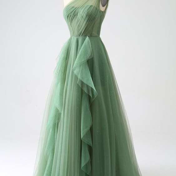 One shoulder prom dress chic green bridesmaid dress fresh party dress