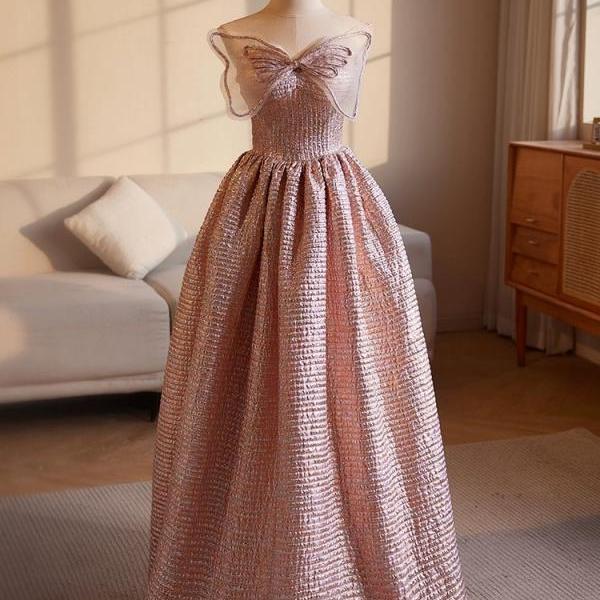 Unique pink evening gown, luxury prom dress, cute graduation dress strapless prom dress