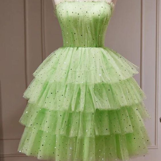 Spaghetti strap prom dress ,green party dress cute cake party dress