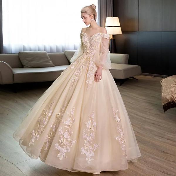 Elegant Off-Shoulder Beaded Ball Gown Bridal Dress