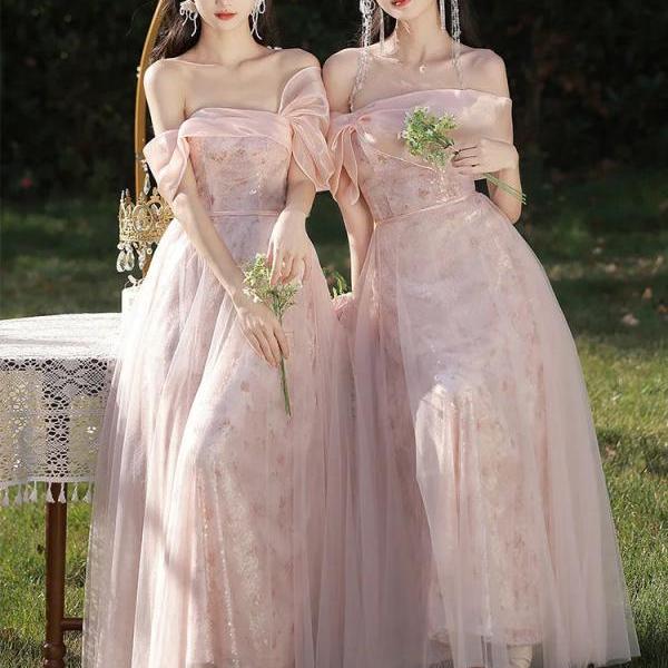 medium pink bridesmaid dresses Simple V Neck Light Pink Bridesmaid Dresses Long Chiffon Maxi Dress ARD1838 main image 1