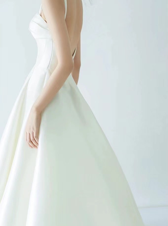 Midi Wedding Dress,spaghetti Strap White Dress,sexy Backless Bridal ...