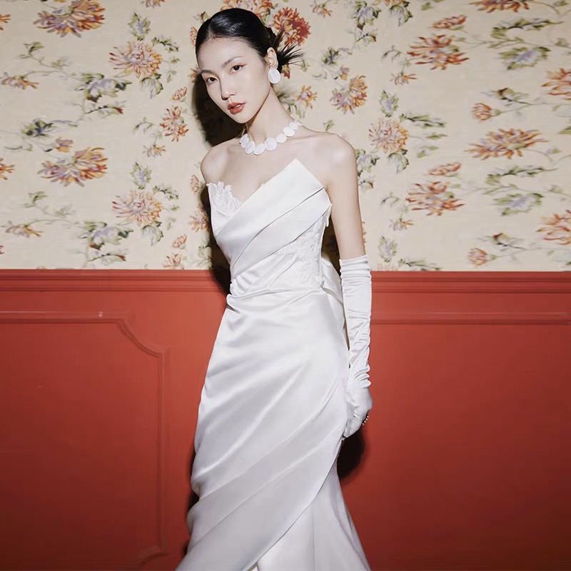 Strapless Maxi Satin Regular Wedding Dress mxg57023