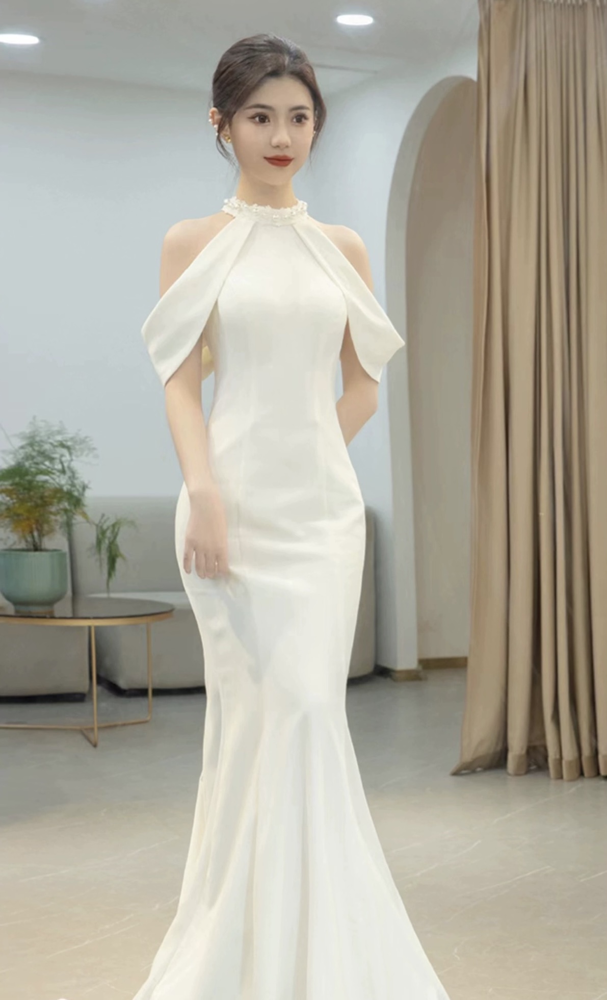 Halter Neck Bridal Dress,satin Wedding Dress,simple Wedding Dress,white ...