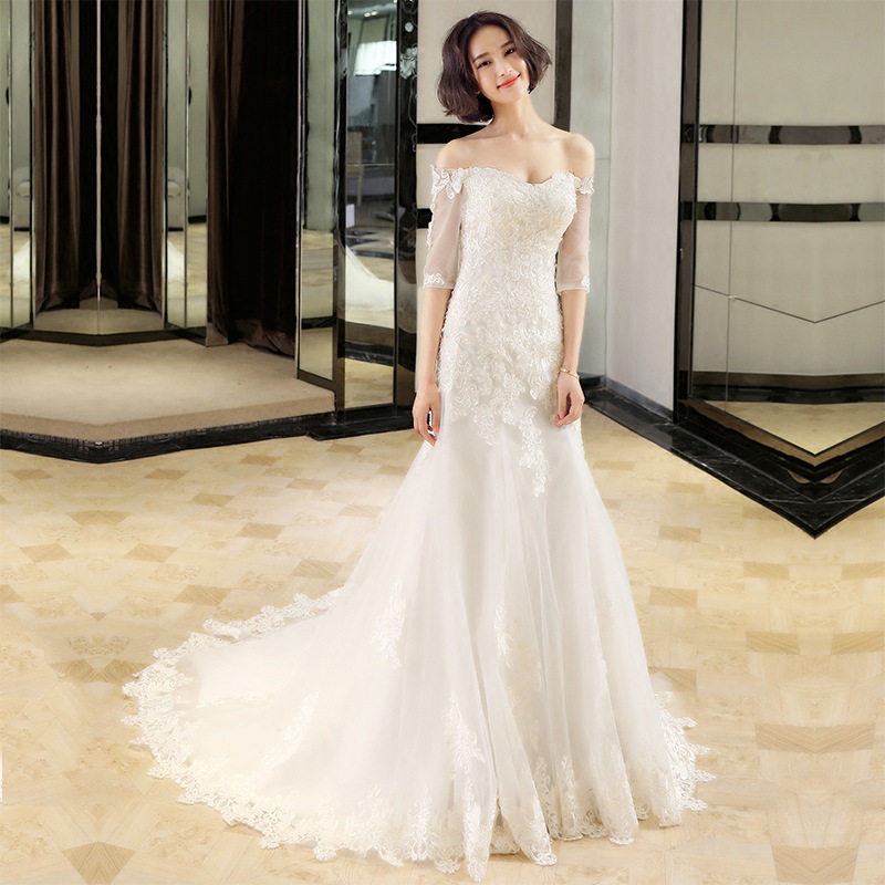 Off Shoulder Bridal Dress,lace Wedding Dress,mid-sleeve White Bridal ...