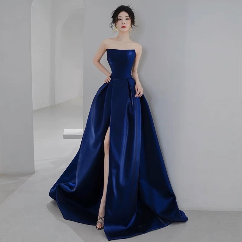 , Stylish Party Dress, Strapless Prom Dress,satin Evening Dress,royal ...