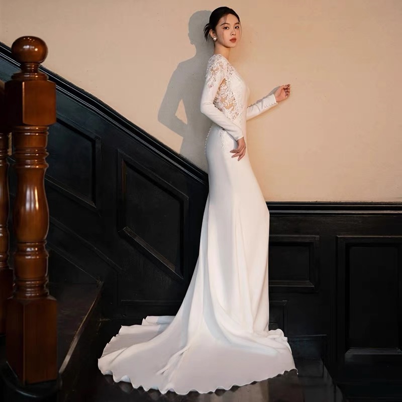 White v neck satin long Evening Prom Dress white evening Dress main image 1