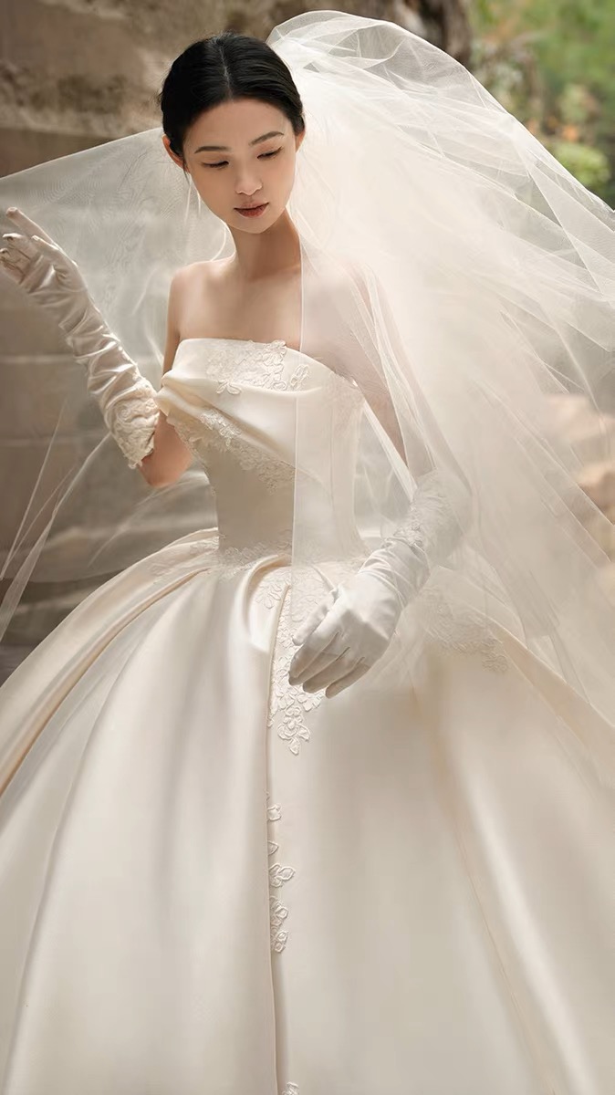 Strapless Bridal Dress, Luxury Wedding Dress Bridal Dress, Satin