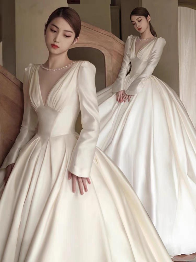 Long Sleeve Wedding Dress Elegant Weddign Dress,noble Bridal Dress ...