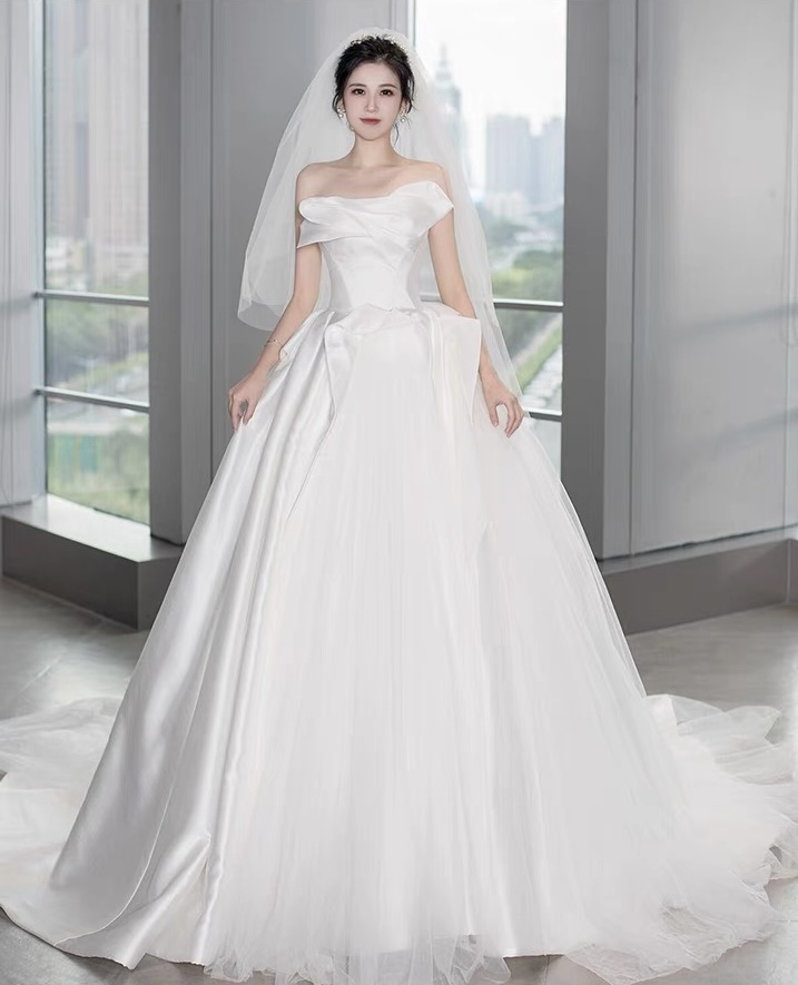 Strapless Wedding Dress, Satin Prom Dress, White Bridal Dress,custom ...