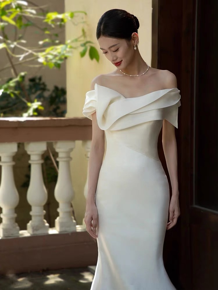 Satin Light Wedding Dress Bride French Super Fairy