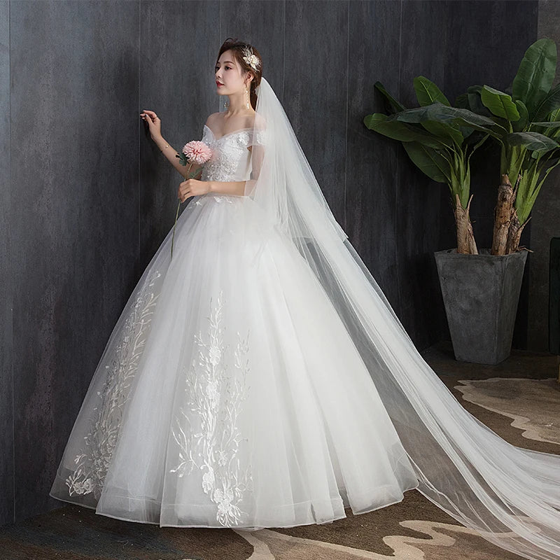Off-the-Shoulder A-Line Gown with Lace Applique Bodice Grape