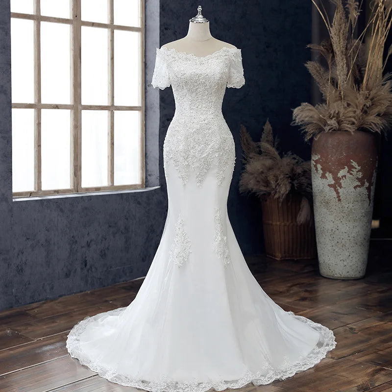 425 Off-Shoulder Floral Lace Mermaid Gown main image 1