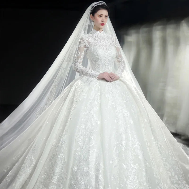 Elegant Lace Ball Gown Bridal Dress