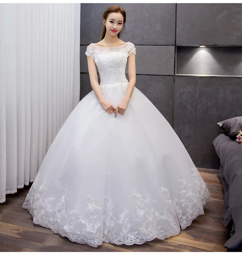 Elegant Off-shoulder Lace Bridal Gown With Train on Luulla