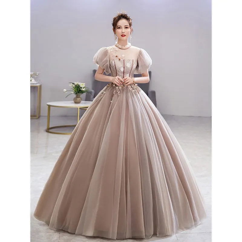 Elegant Embellished Tulle Evening Gown with Draped Overlay main image 1