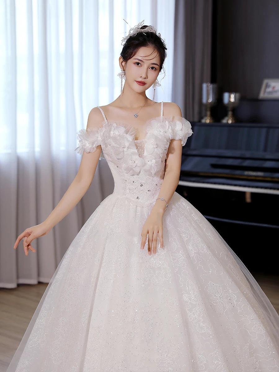 Elegant Off-shoulder Lace Bridal Gown With Train on Luulla