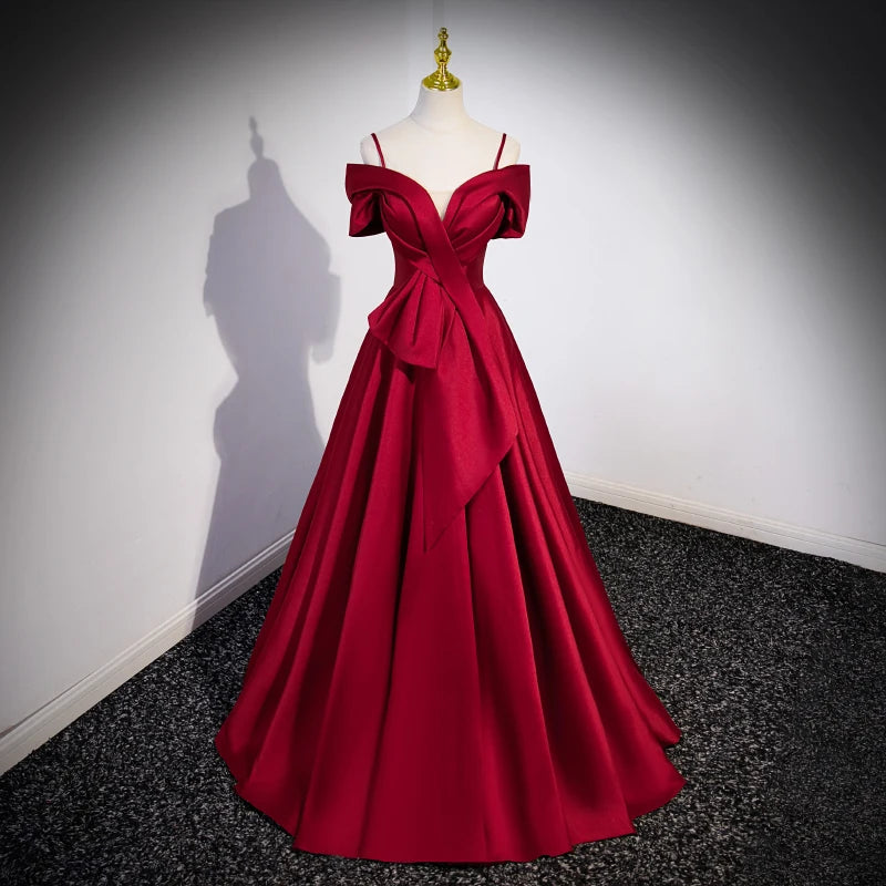 Elegant Off-shoulder Satin Gown With Bow Detail on Luulla