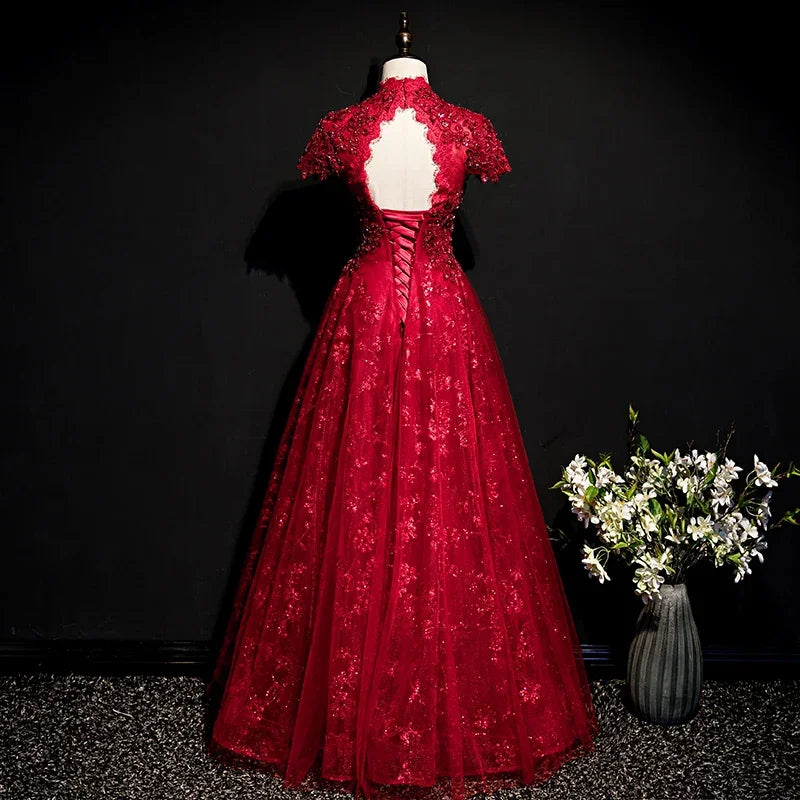 Elegant Side Ruched V-Neck Gown