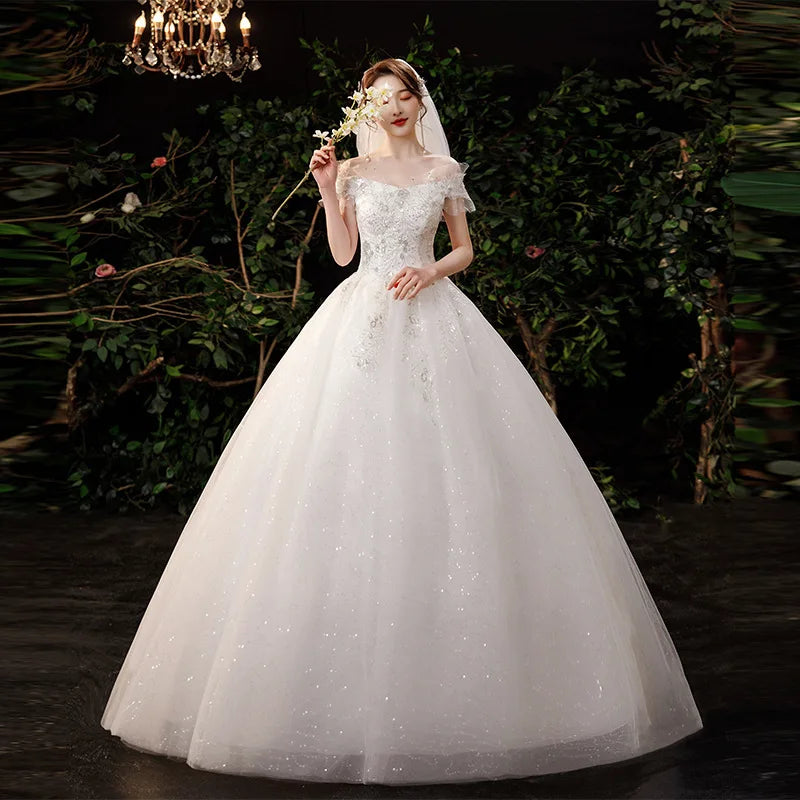 Elegant Off-shoulder Lace Bridal Gown With Train on Luulla